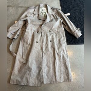 Vintage London Fog Soft Gray/Khaki Double-Breasted Trench Coat 14P